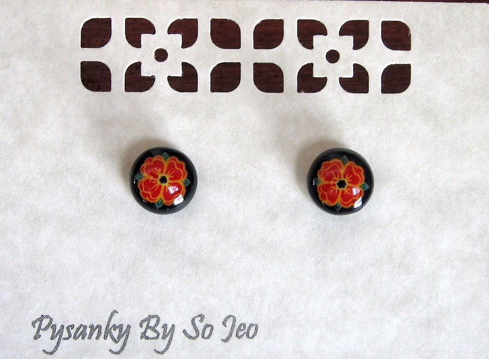 Tiny Red Poppies Stud Earrings Pysanky Jewelry by So Jeo